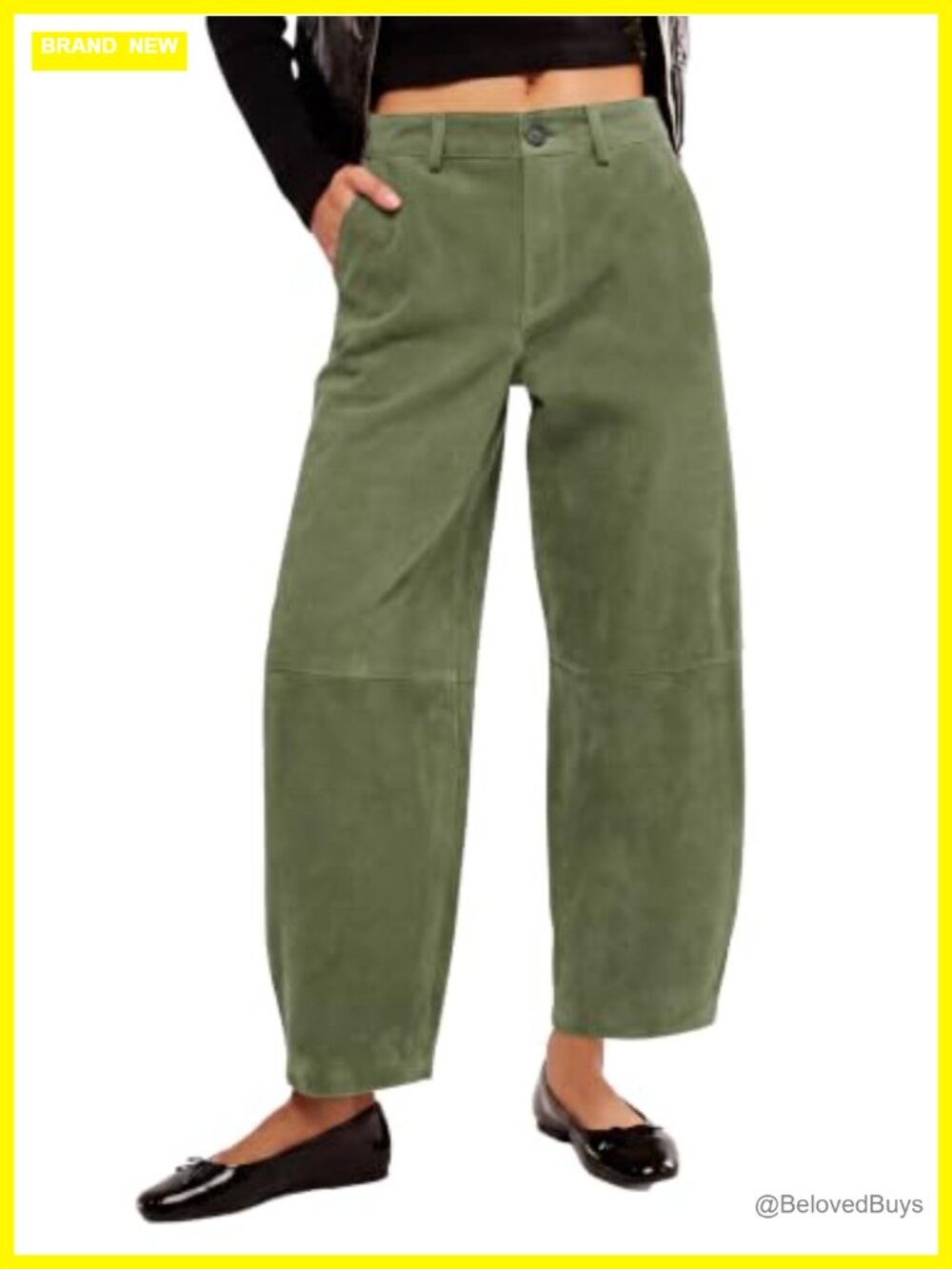 Faux Suede Barrel Pants High Waisted Wide Leg Trousers